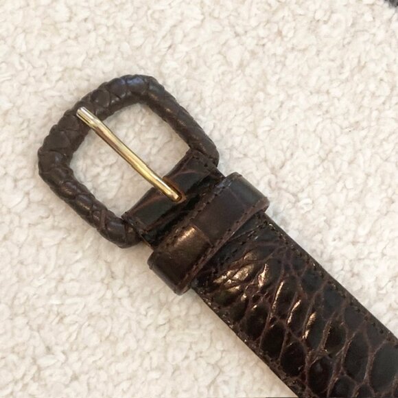 Vintage Womens Small Made in Italy Brown Leather Embossed Crocodile Croc Belt main image 6